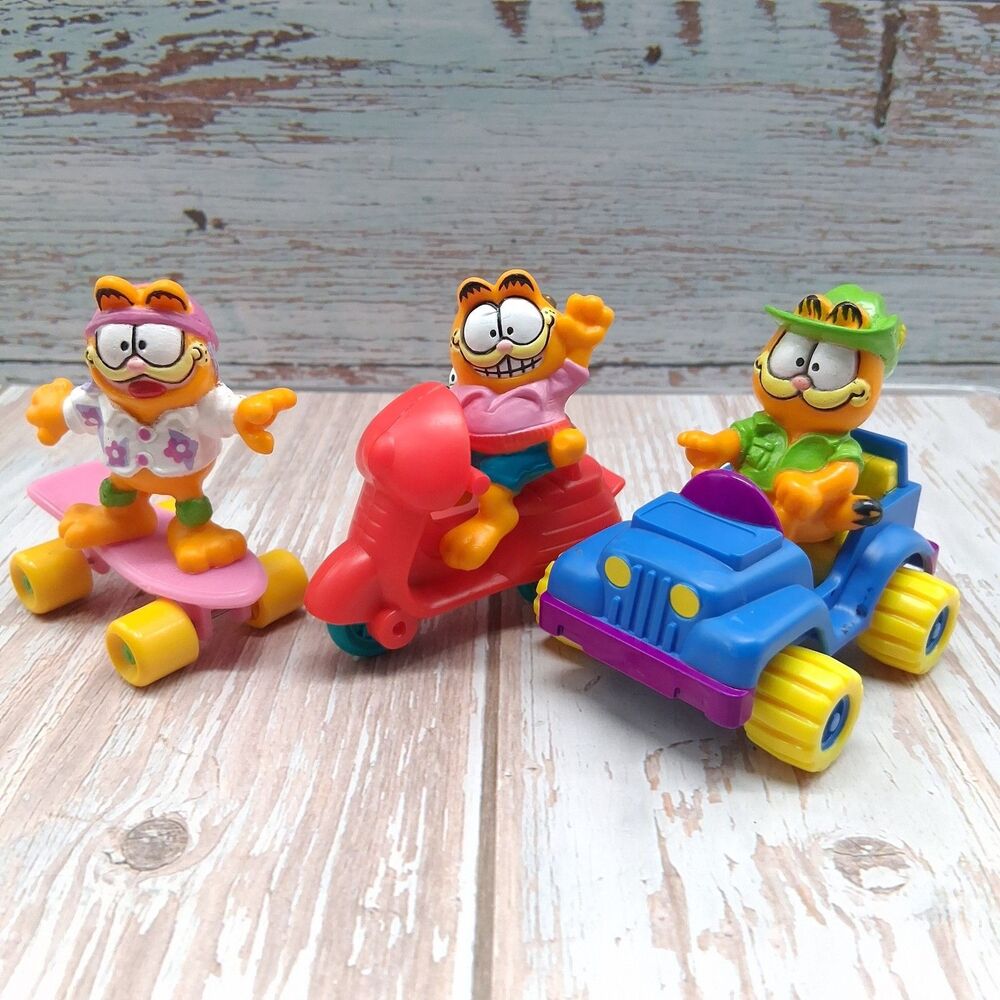 Vintage 1988 Garfield McDonalds Happy Meal Toys Lot of 3 Figures W/Vehicles